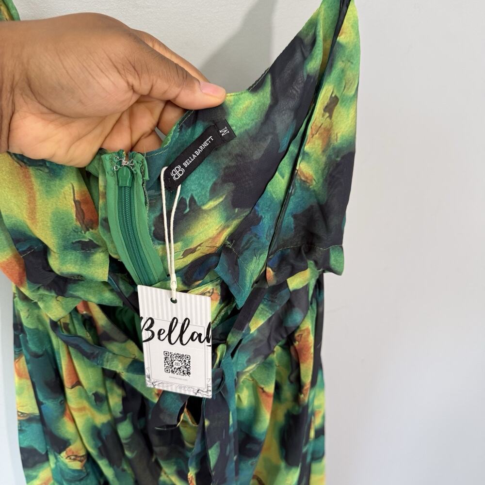 Bella Barnett Hawaiian Tropical Printed Maxi Dress Size M Green New - Picture 6 of 7